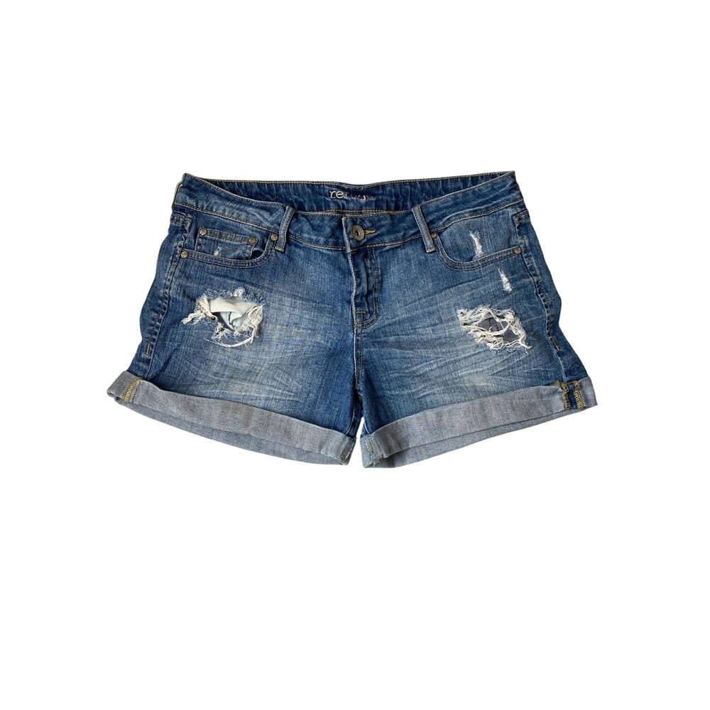 Refuge Distressed Cuffed Jean Shorts Women 12R Blue Denim Ripped Festival Indie